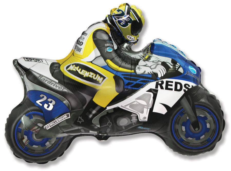 36" Moto Racing Bike Blue and Yellow Balloon