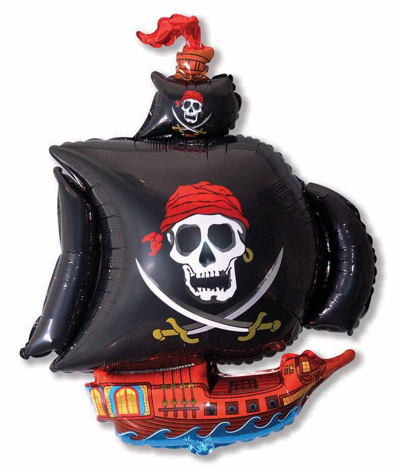 36" Pirate Ship Black Foil Balloon
