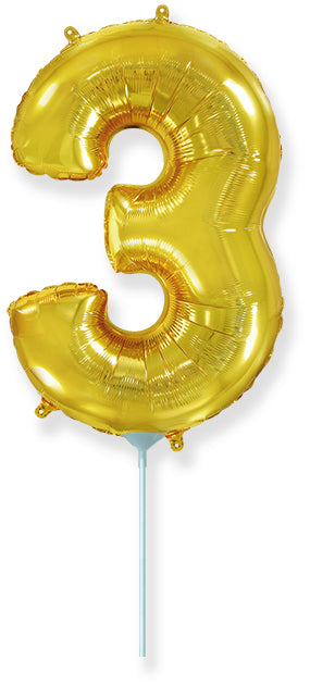 14" Airfill Only Flexmetal Foil Balloon Number "3" Gold