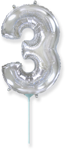 14" Airfill Only Flexmetal Foil Balloon Number "3" Silver