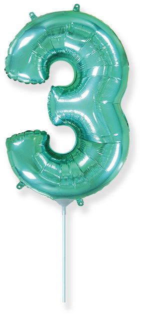 14" Airfill Only Flexmetal Foil Balloon Number "3" Turquoise
