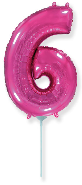 14" Airfill Only Flexmetal Foil Balloon Number "6" Fuchsia