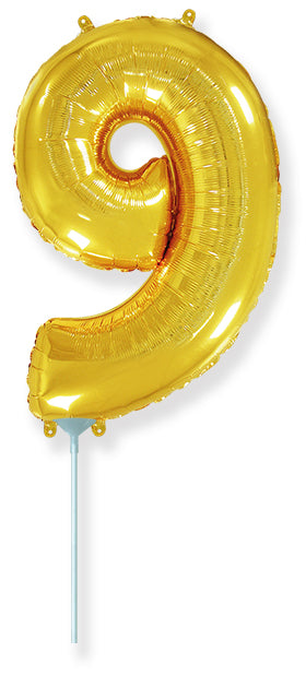 14" Airfill Only Flexmetal Foil Balloon Number "9" Gold