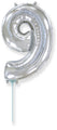 14" Airfill Only Flexmetal Foil Balloon Number "9" Silver