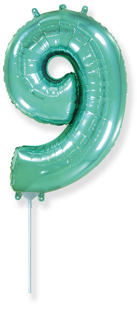 14" Airfill Only Flexmetal Foil Balloon Number "9" Turquoise