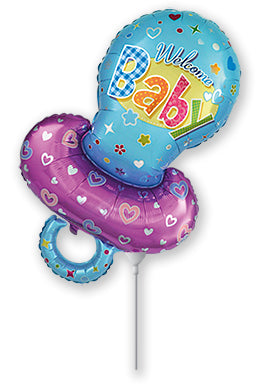 14" Airfill Only Welcome Baby Pacifier Blue Boy Foil Balloon