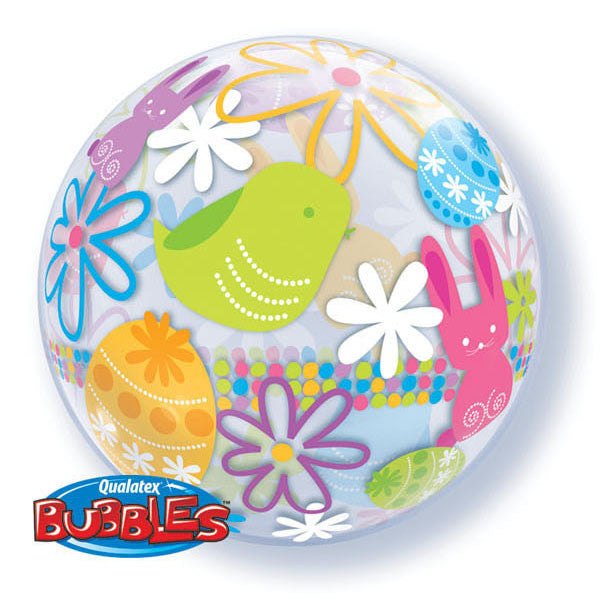 22" Spring Bunnies & Flowers Bubble Balloon