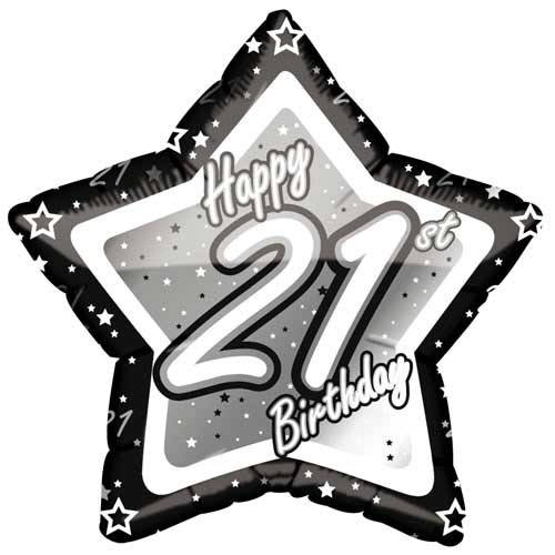 18" Black & Silver "21" Birthday Foil Balloon