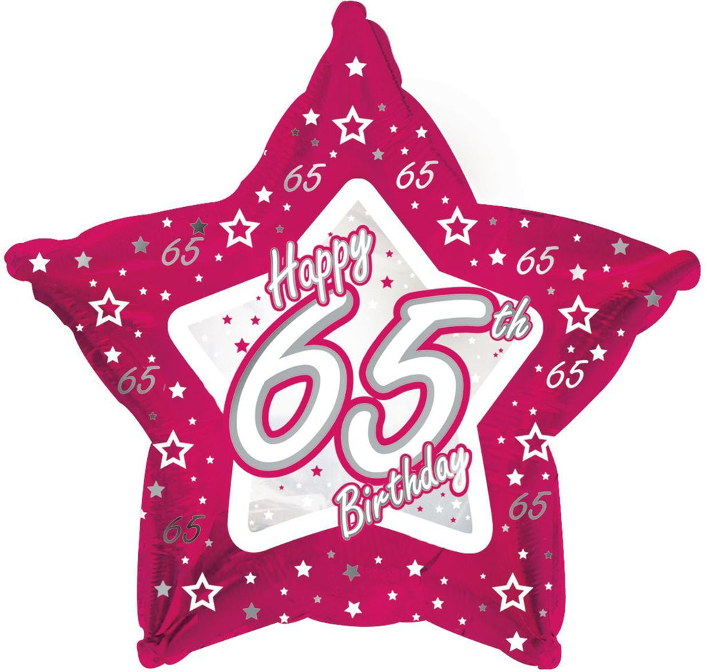 18" Pink & Silver "65" Happy Birthday Foil Balloon