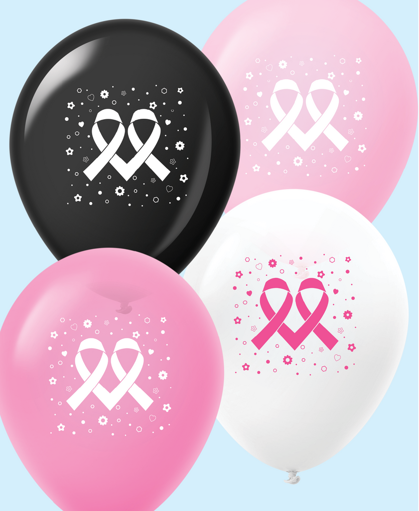 11" Assorted Colors Breast Cancer Balloon Double Ribbon (25 Count)