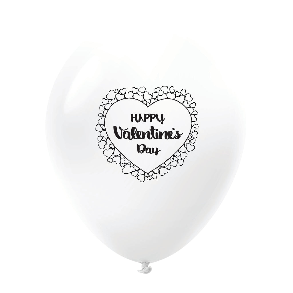 11" Happy Valentine's Day Heart Border Latex Balloons (25 Count) White