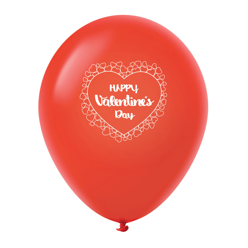 11" Happy Valentine's Day Heart Border Latex Balloons (25 Count) Red