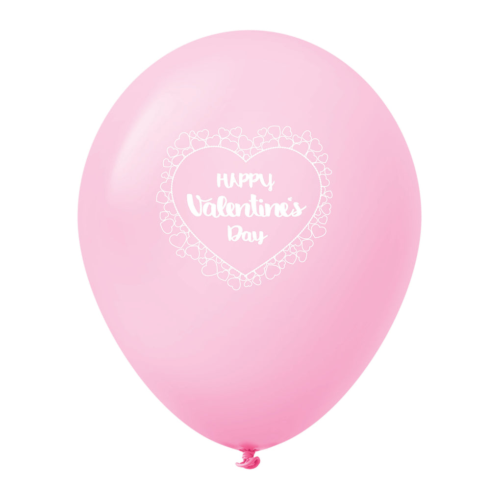 11" Happy Valentine's Day Heart Border Latex Balloons (25 Count) Pink