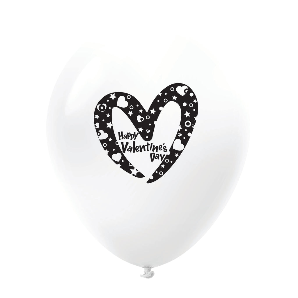 11" Happy Valentine's Day Slanted Heart Latex Balloons (25 Count) White