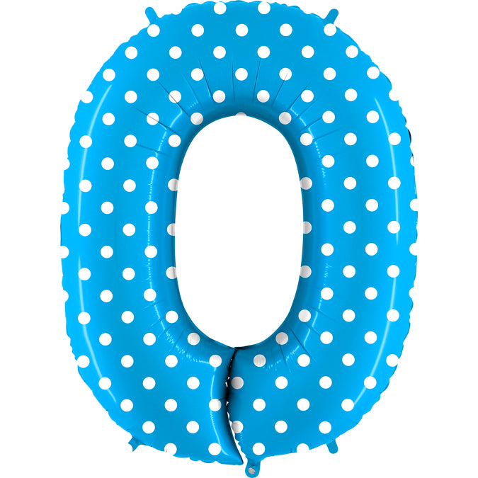 40" Foil Shape Balloon Number 0 Baby Blue Dots
