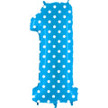 40" Foil Shape Balloon Number 1 Baby Blue Dots