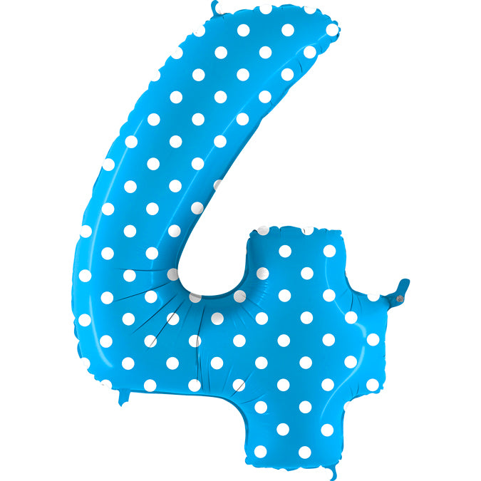 40" Foil Shape Balloon Number 4 Baby Blue Dots