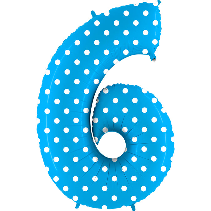 40" Foil Shape Balloon Number 6 Baby Blue Dots