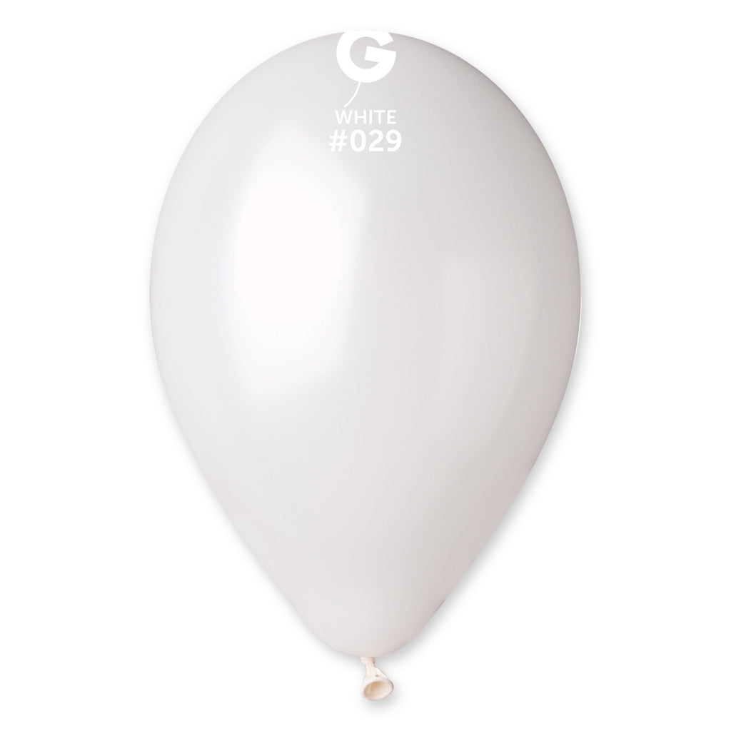 12" Gemar Latex Balloons (Bag of 50) Metallic Metallic White