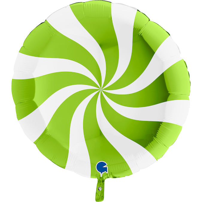 36" Candy Swirly White-Lime Green Foil Balloon