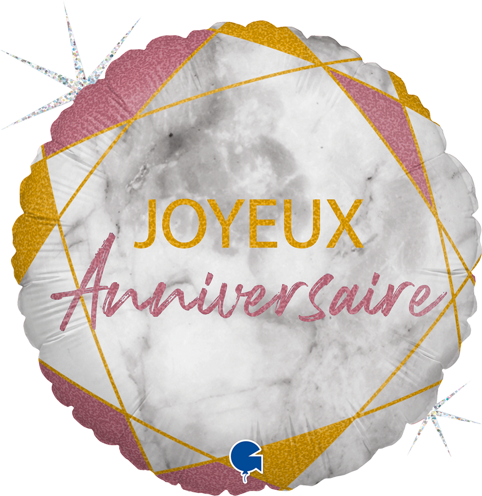 18" Marble Mate Joyeux Anniv Rose Gold (French) Foil Balloon