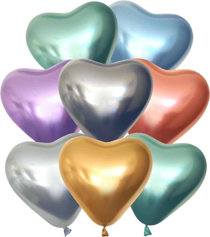 12" Kalisan Latex Heart Balloons Mirror Assorted (50 Per Bag)