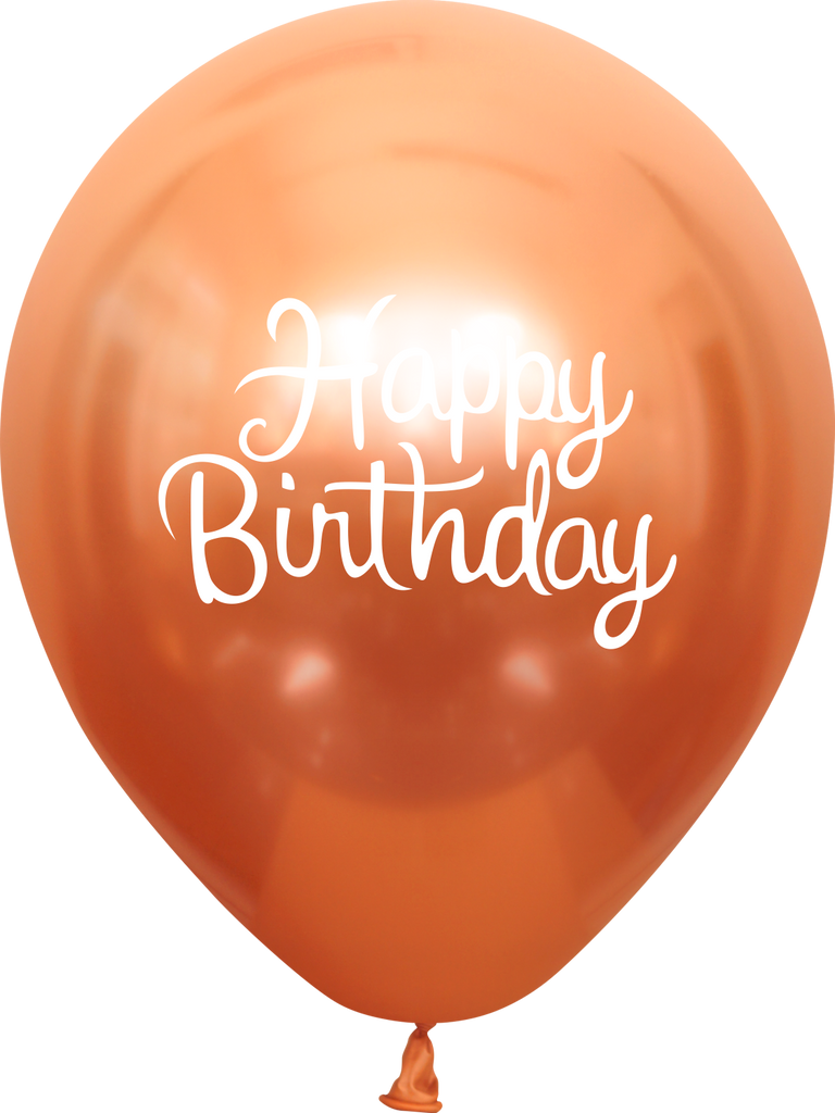 12" Mirror Happy Birthday Copper Latex Balloons (25 Per Bag) 2 Side Print