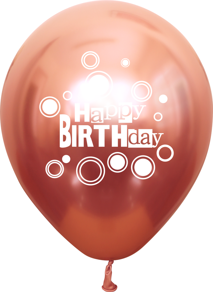 12" Mirror Happy Birthday Rose Gold Latex Balloons (25 Per Bag) 2 Side Print