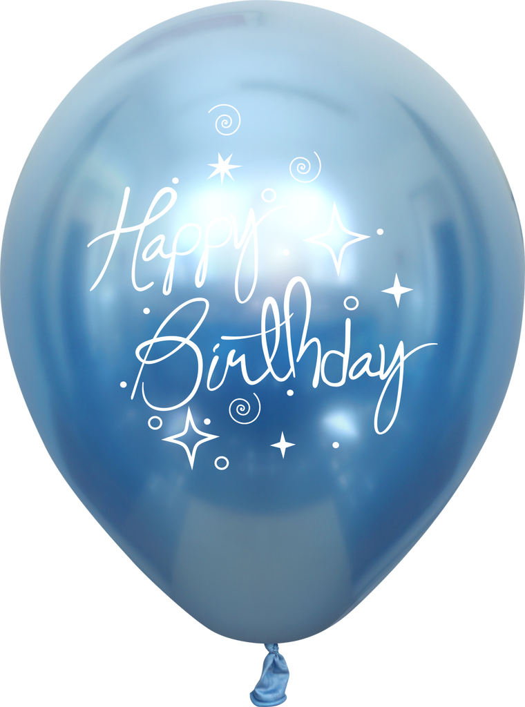 12" Mirror Happy Birthday Blue Latex Balloons (25 Per Bag) 2 Side Print
