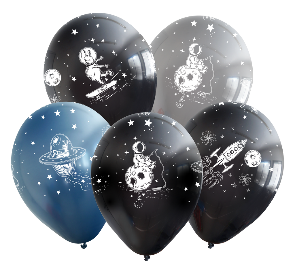 12" Assorted Space All Around Latex Balloons (25 Per Bag) 5 Side Print