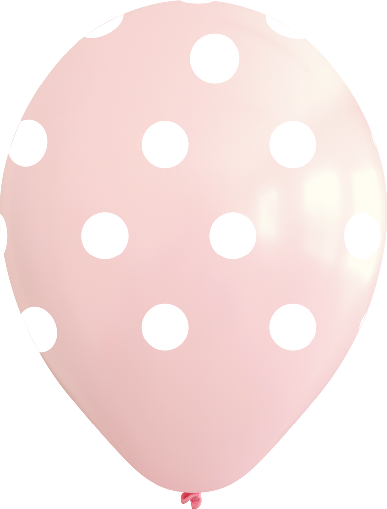 12" Pink Polka Dots All Around Latex Balloons (25 Per Bag) 5 Side Print