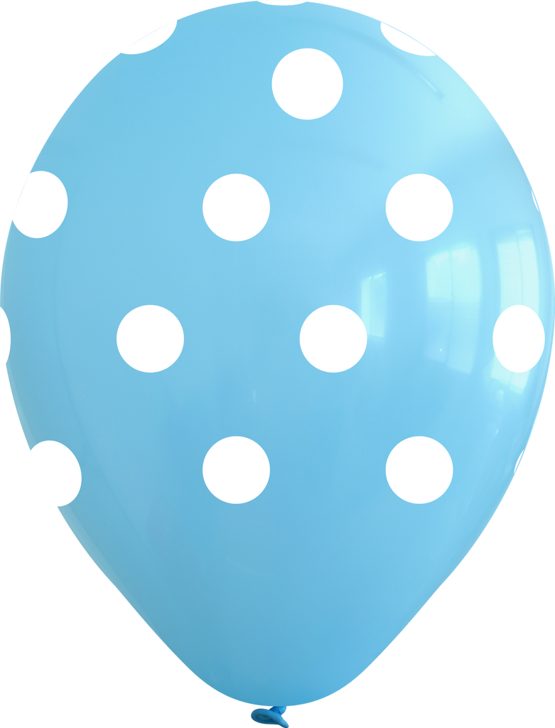 12" Light Blue Polka Dots All Around Latex Balloons (25 Per Bag) 5 Side Print