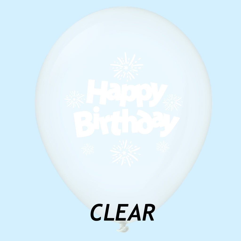 11" Happy Birthday Streamers Latex Balloons Clear (25 Per Bag)
