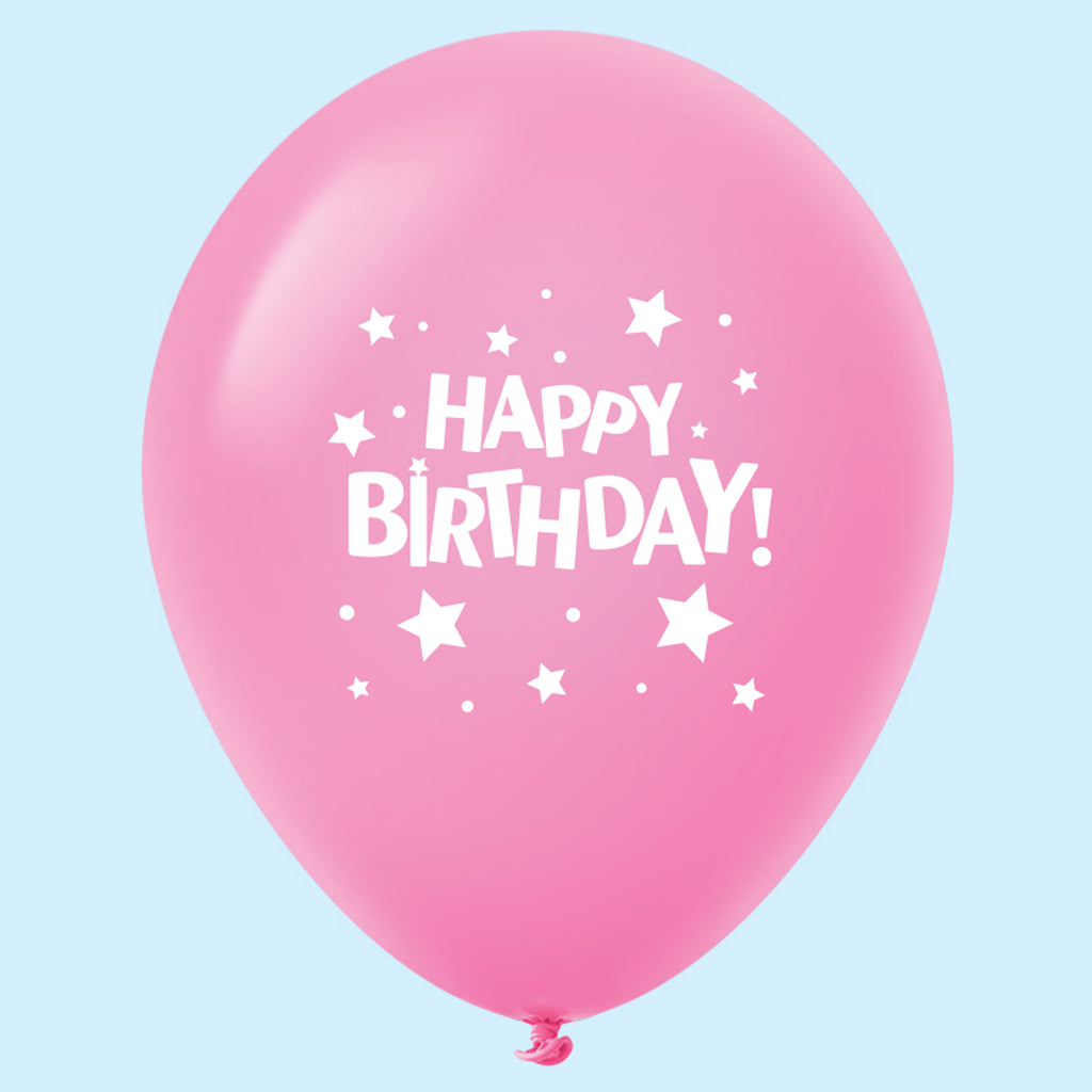 11" Happy Birthday Stars Latex Balloons Light Magenta (25 Per Bag)