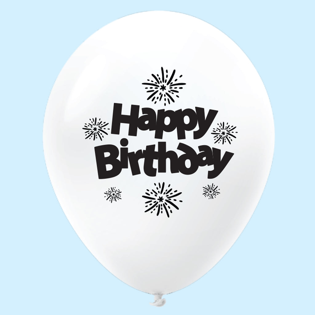 11" Happy Birthday Streamers Latex Balloons White (25 Per Bag)