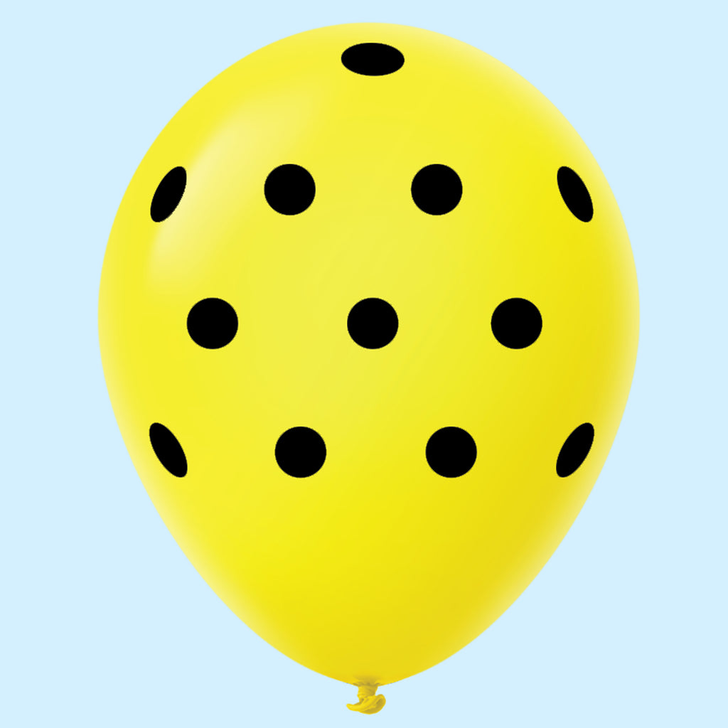11" Polka Dots Latex Balloons (25 Count) Yellow BLACK DOTS
