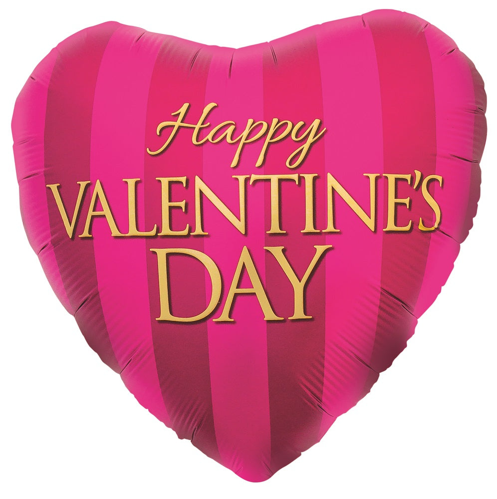 18" Happy Valentines Day Pink Stripes Foil Balloon