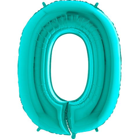 40" Foil Shape Megaloon Balloon Number 0 Tiffany Blue