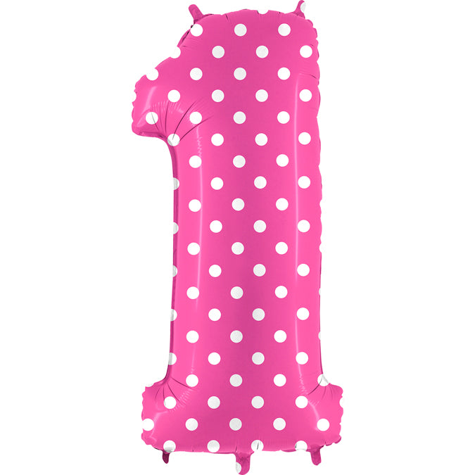 40" Foil Shape Balloon Number 1 Baby Pink Dots