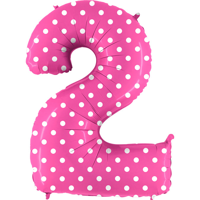 40" Foil Shape Balloon Number 2 Baby Pink Dots