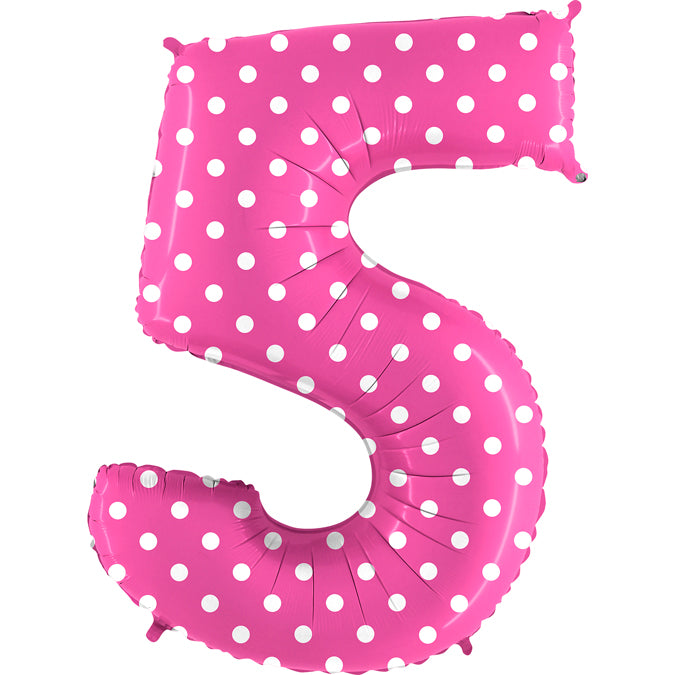 40" Foil Shape Balloon Number 5 Baby Pink Dots