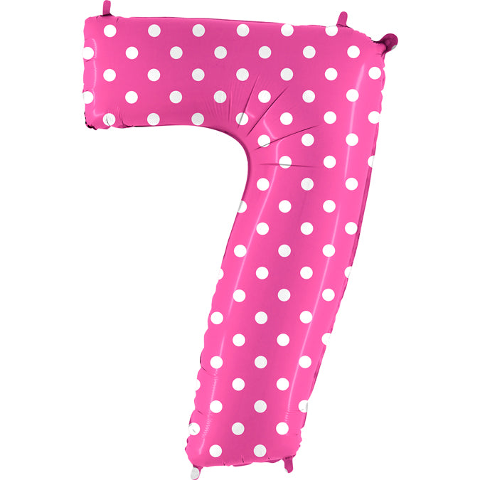 40" Foil Shape Balloon Number 7 Baby Pink Dots