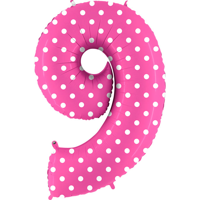 40" Foil Shape Balloon Number 9 Baby Pink Dots