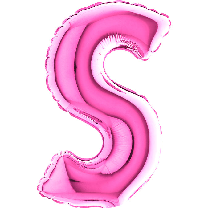 7" Airfill Only (requires heat sealing) Letter S Fuschia Foil Balloon