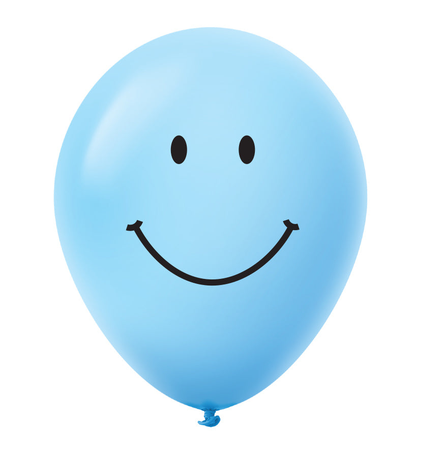 11" Smiley Face Latex Balloons (25 Count) Pastel Blue