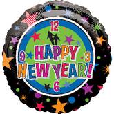 18" Happy New Year Clock & Stars Balloon