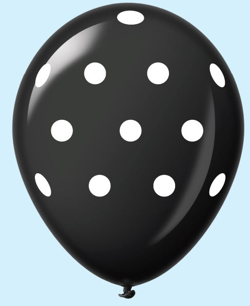 11" Polka Dots Latex Balloons (25 Count) Black