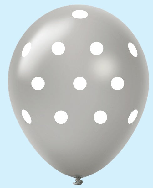 11" Polka Dots Latex Balloons (25 Count) Silver